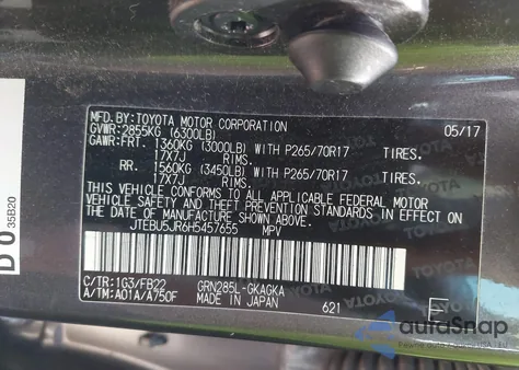 2017 Toyota 4Runner Sr5 from USA, damaged, VIN JTEBU5JR6H5457655